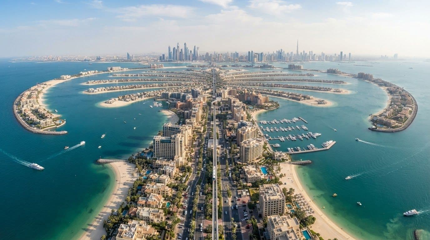 Skyline and streets of Palm Jumeirah, Dubai