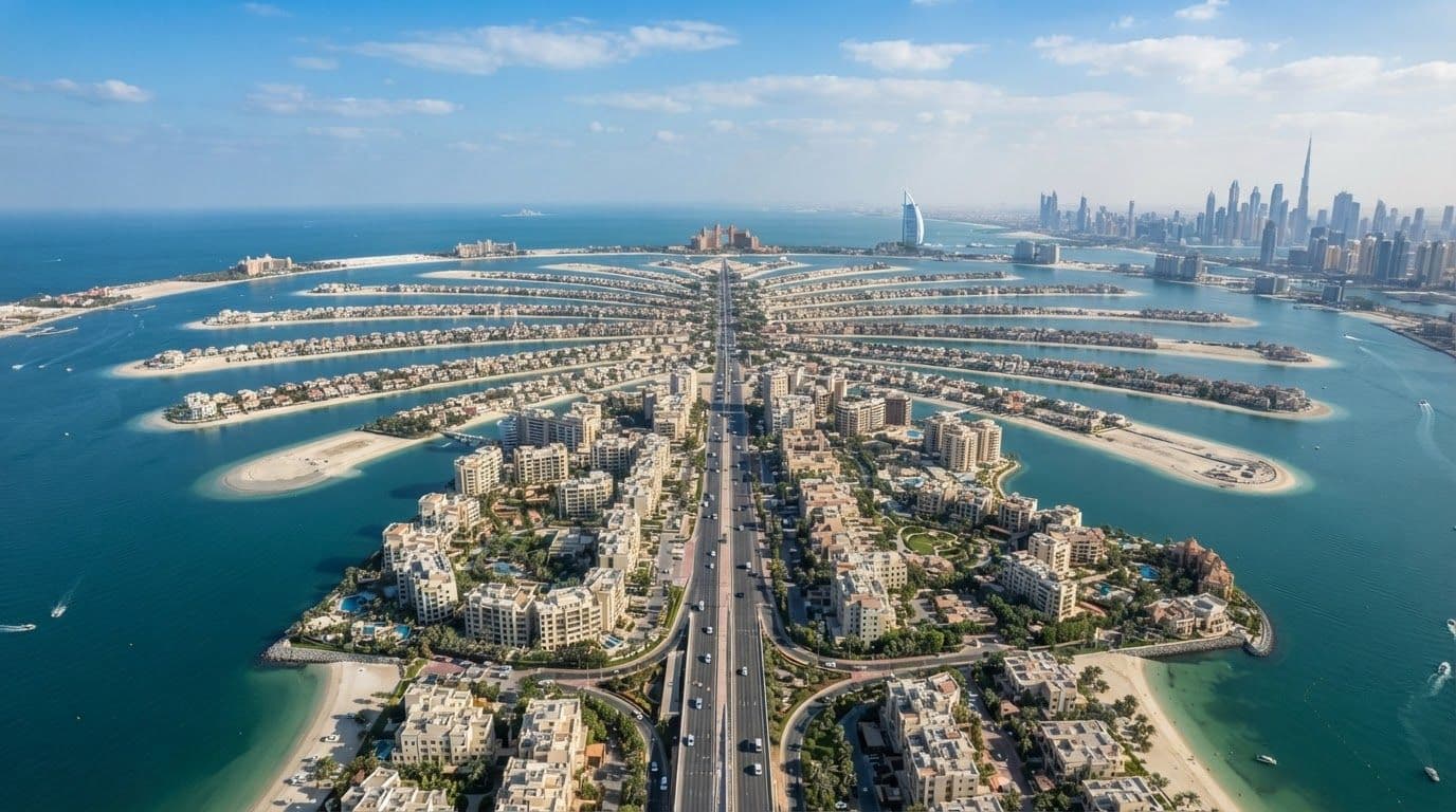 Skyline and streets of Palm Jumeirah, Dubai