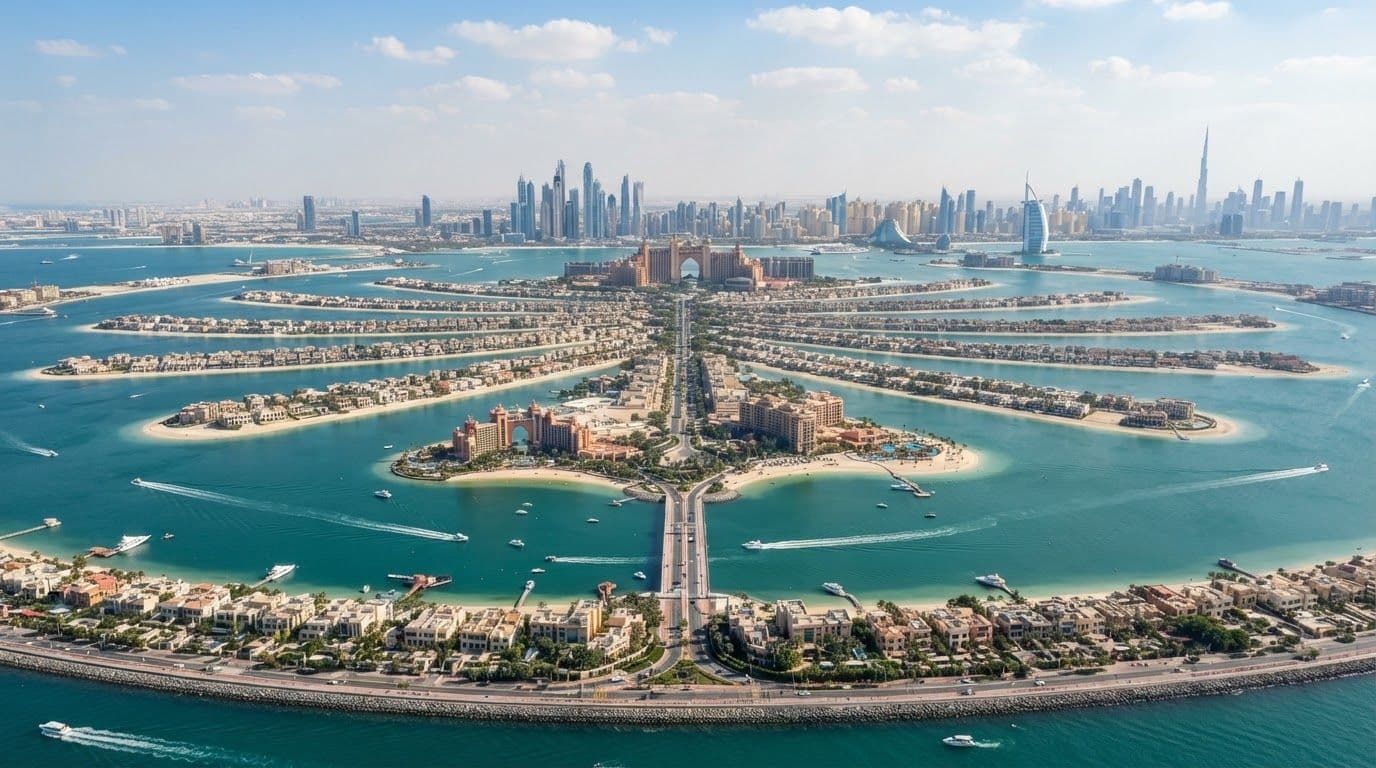 Skyline and streets of Palm Jumeirah, Dubai